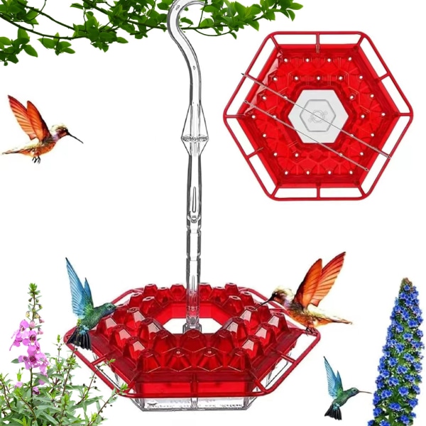 Sekskantet kolibrimater, kolibrimater med innebygd maurgrav, 30 mateporter, kolibrimater for utendørs hengende maur og bier Purple