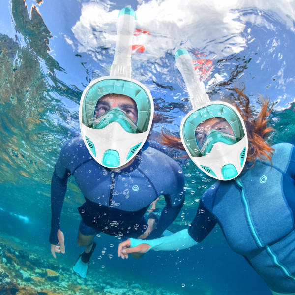 Full ansikts snorkelmaske for ungdom med avtakbar kameraholder snorkelutstyr 180° antidugg og lekkasjesikker snorkeldress for menn og kvinner light blue XS Kids