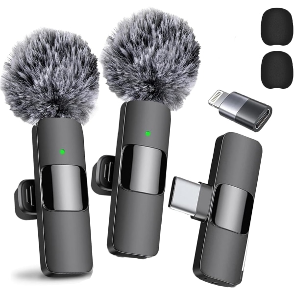 Förbättra dina inspelningar med vår professionella trådlösa Lavalier-mikrofon 2-pack - Kristallklar, brusreducerande - USB-C-kompatibel