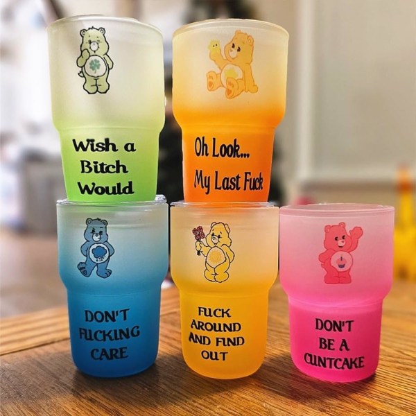 Swear Bears Cups, 3 oz, isolerat snapsglas, för fester, kök, hem eller alla typer av restauranger (halm ingår ej) Yellow