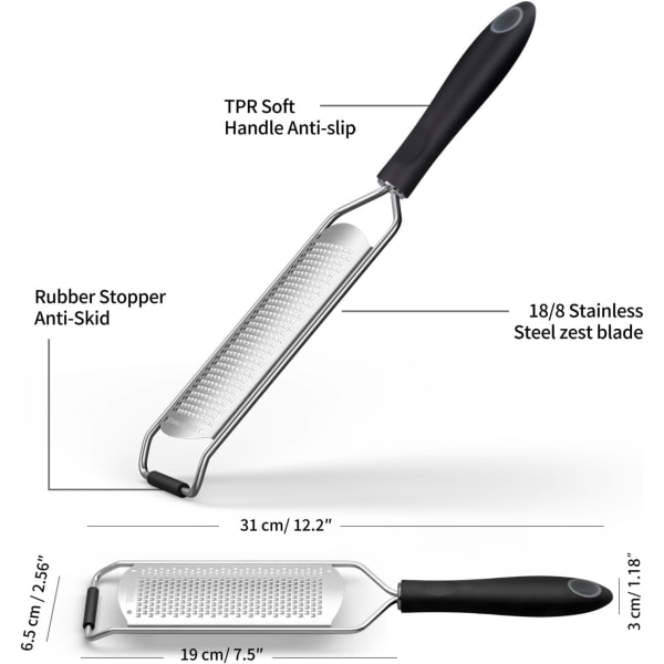 Manuaalinen juustoraastin ja sitrusraastin Premium klassinen terävä ruostumattomasta teräksestä valmistettu raastin, ihanteellinen koville juustoille, inkiväärille, suklaalle, muskottipähkinän ja tryffeleille black