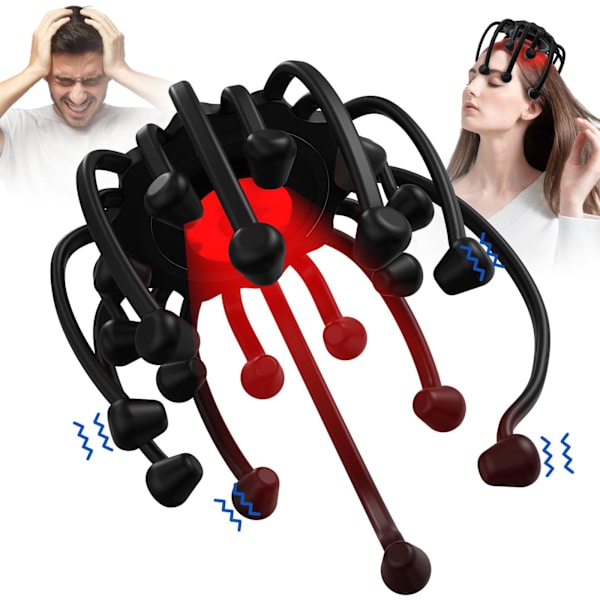Elektrisk trådløs Bluetooth-hovedmassageapparat med rødt lys, 5 tilstande og 20 vibrationskontaktpunkter til stresslindring, afslapning, dyb søvn