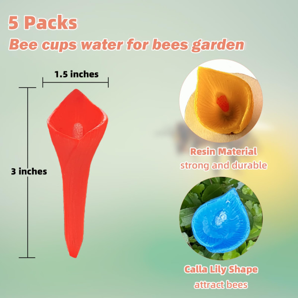5-pack Bi-dricksstation för bin, trädgårdsbikopp, bi- och fjärilsdricksstation, bi-vattnare för utomhusdekoration av trädgård Pink