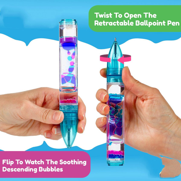 Liquid Motion Bubbler Pens - Sensorisk leksak med timer - Skriver som en vanlig penna - Perfekt för stress och ångestlindring - Coola Fidget Toys blue