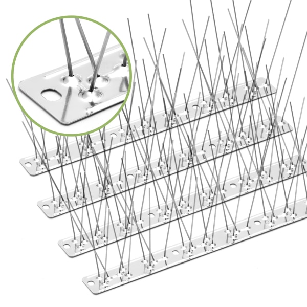 Lintupiikit ruostumattomasta teräksestä valmistettulla pohjalla, kestävät lintua karkottavat piikit Arrow Pigeon Spikes -aitasarja pienlintujen, varisten ja tikkien pelottamiseen 33cmx5pcs