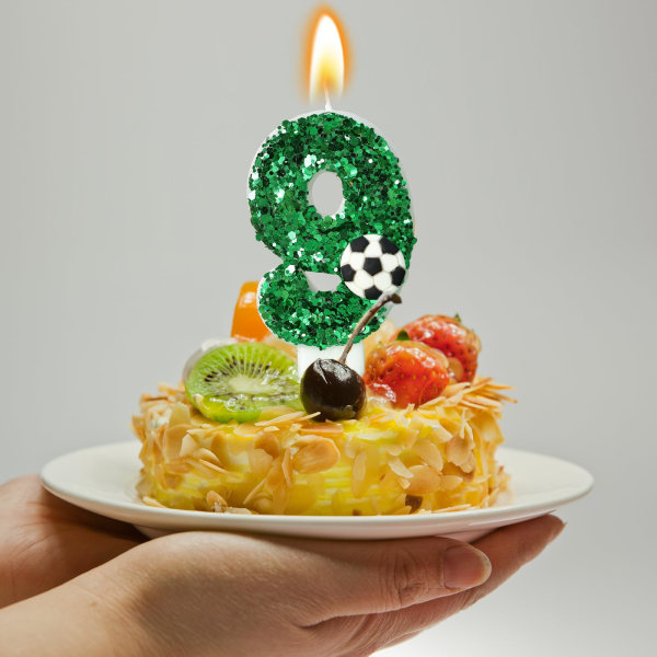 Bursdag nummer lys, grønn fotball bursdag lys kake, glitter lys kake dekorasjon med paljetter jubileumsfeiring forsyninger 2