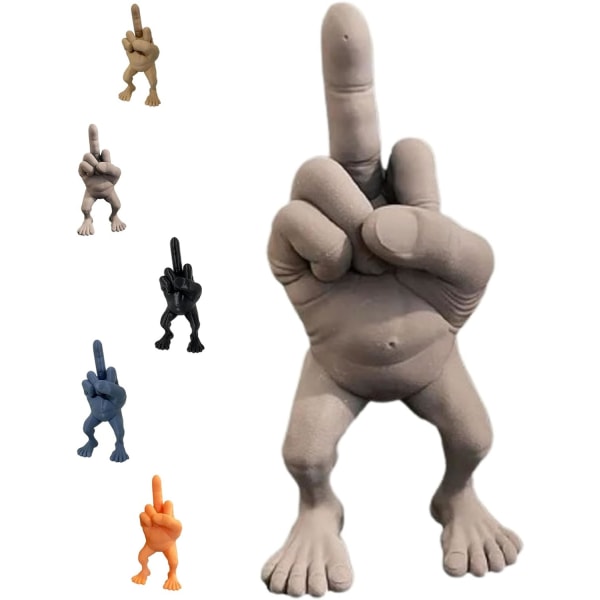 Långfingerfigur med ben, roligt dekorativt skrivbordstillbehör med långfinger, rolig present med munknäcka, långfingerprydnad (17,5 cm) grey 17.5cm