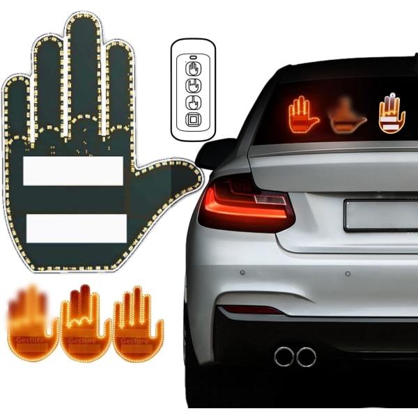 Handgestljus för bil, Ny Finger Light Led Bil Bakfönsterskylt, Bil Finger Light med fjärrkontroll, Road Rage LED-skylt för bil, Biltillbehör 2Pcs