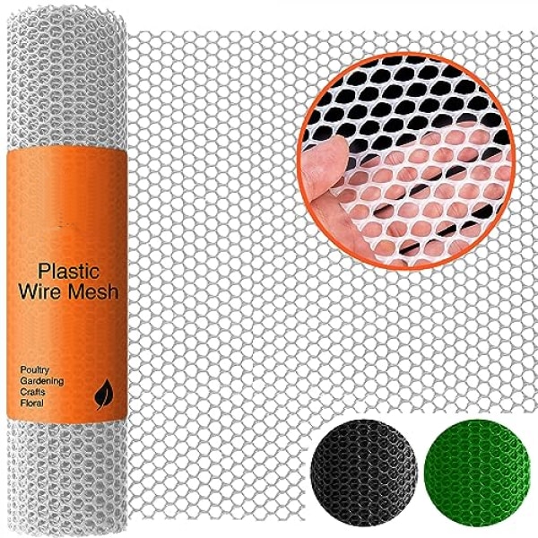 Svart plastnettinggjerde - Flott for fjærfe, hunder, kaniner, slangebarrierer og hagearbeid - Slitesterk plastnetting 0.4x5m White