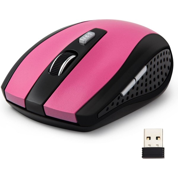Trådløs mus, 2,4 GHz trådløs mus Datamus 1200 DPI, 6 knapper med Nano-mottaker for bærbar PC, PC, Chromebook, datamaskin, bærbar PC, kontor pink