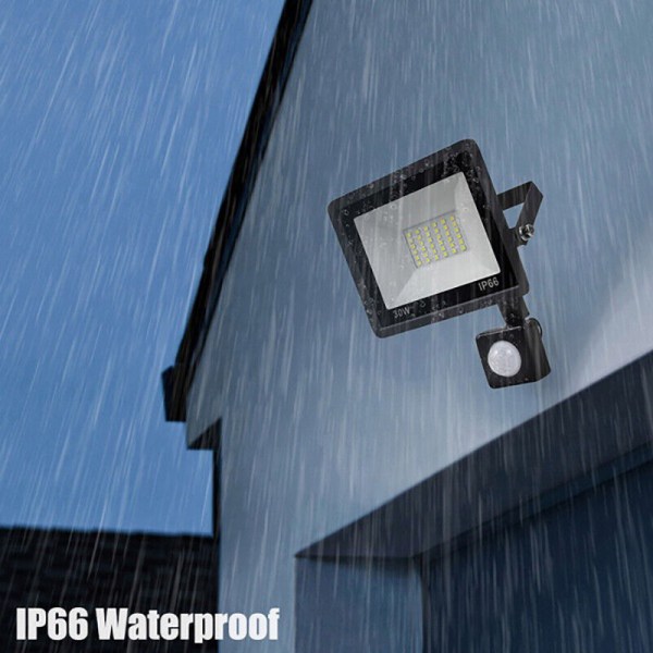 LED Floodlight 10W-100W Rörelsesensor Säkerhet Trädgård Utomhus PIR Flood Light 30W With PIR Sensor Cool White