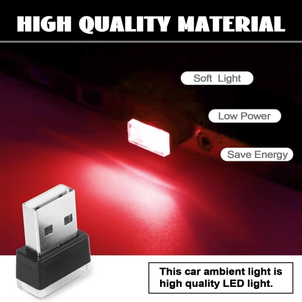 4st USB LED bilinredning atmosfärslampa, Mini LED USB lampor för bildekoration, Ambient Lighting Kit, Plug-in USB -gränssnitt white