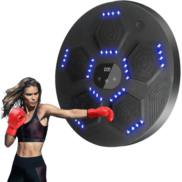 Smart musikboxningsmaskin med LED-ljus och Bluetooth - Väggmonterad inomhusboxning för hand-öga-koordination black