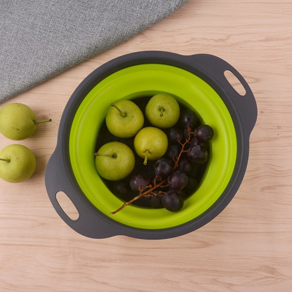 2-delat runt utrymmesbesparande set, över diskbänk, hopfällbart och expanderbart set för silning av pasta, grönsaker, frukt P2