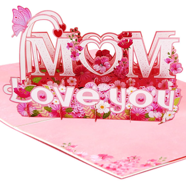 Mors Dagskort til mor, Pop Up Mors Dagskort, I Love You 3D Mom Fødselsdagskort - Inkluderer konvolut og notemærke B