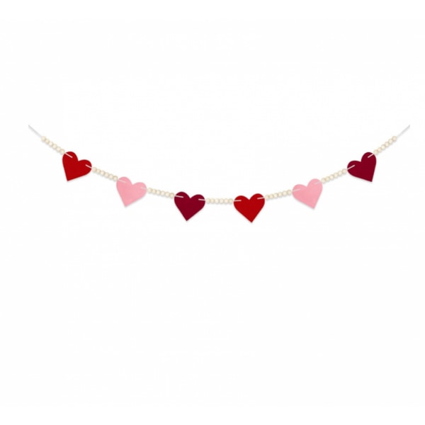 Alla hjärtans dag Dekor-Röd Rosa Filt Hjärta Träpärlor Garland för Alla hjärtans Dekorationer - Farmhouse Filt Banner för öppen spis Mantel Väggar 2 set