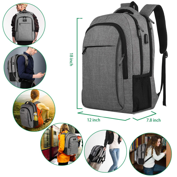 Reise Laptop Ryggsekk, Business Anti Tyveri Slim Robust Laptop Ryggsekk med USB Ladeport, College Datamaskin Bag Coffee