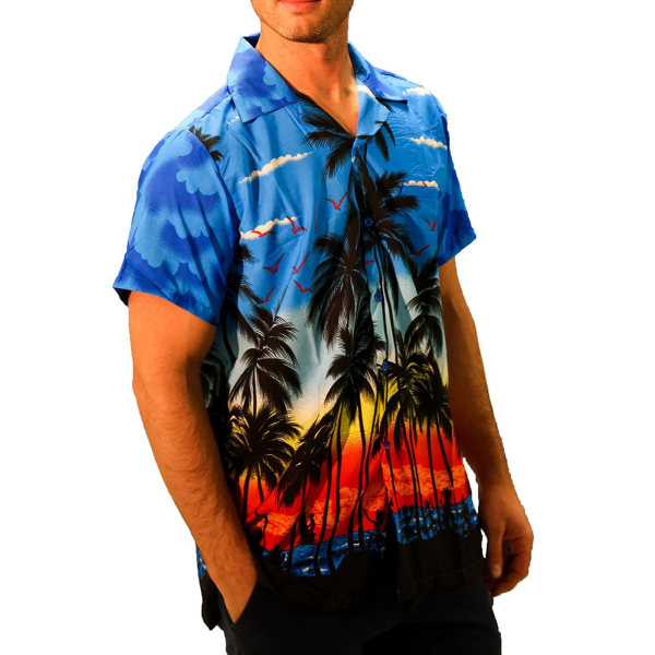Herre Hawaiian skjorte Kortermede skjorter - Herre skjorter Hawaiian Fancy Dress Sommerskjorter Beach Party Fancy Blue L