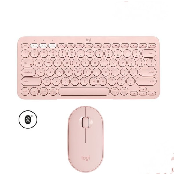 Logitech K380 Bluetooth tangentbord (engelska/koreanska) & M350 Pebble Mouse-Pink Set White
