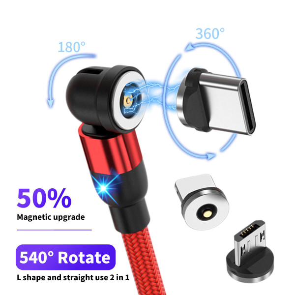 360 magneettinen latauskaapeli 360° kääntyvä puhelinlaturiin nopeasti 2M Black