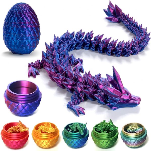 Easter Dragons 3D- printed drakeägg med drake inuti Crystal Dragon Fidget Toy för full ledad drake för vuxna för hemkontorsdekoration Laser Purple