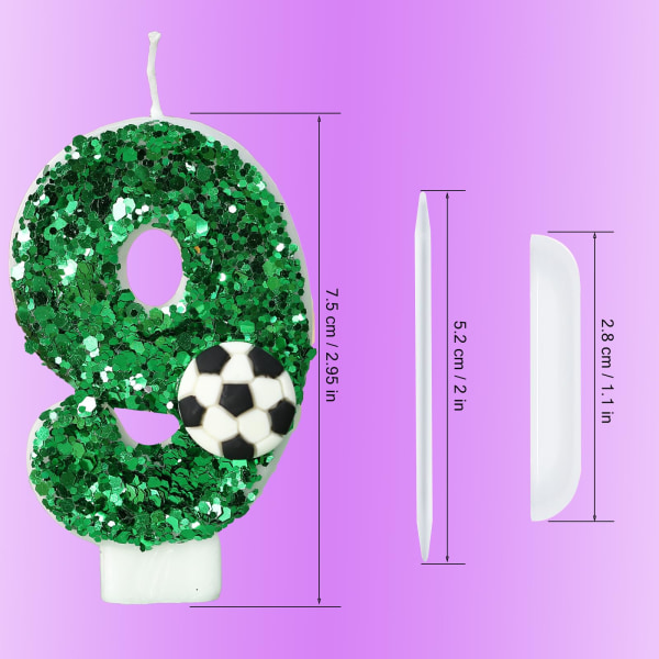 Bursdag nummer lys, grønn fotball bursdag lys kake, glitter lys kake dekorasjon med paljetter jubileumsfeiring forsyninger 2