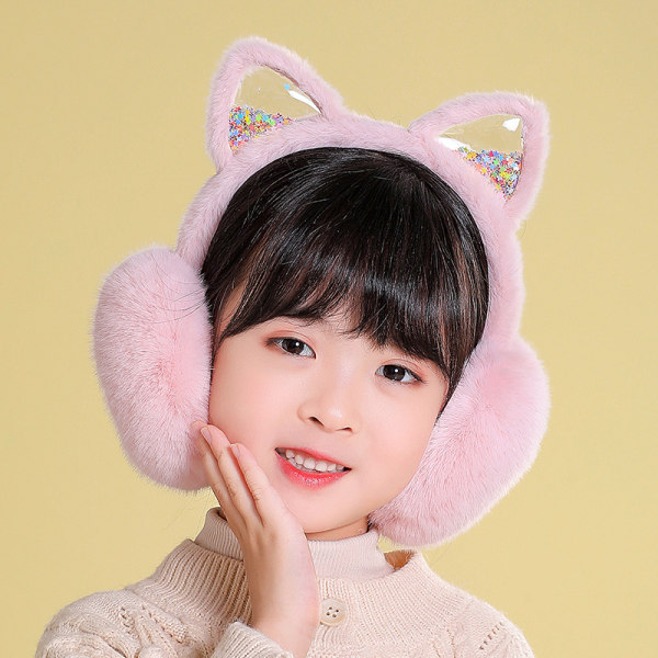 Varma vinterhörselkåpor: Söta kattöron i koreansk stil för flickor, barn och barn - mysiga öronvärmare för kyliga dagar light pink
