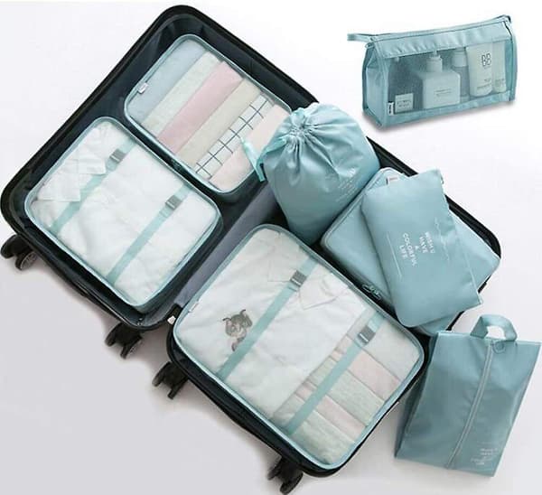 Supererbjudande till lågt pris! 8-pack Organizer Set för Resväskor, Förvaringsväskor, Packningskuber, Resepåsar, Presenter - Glad Blue