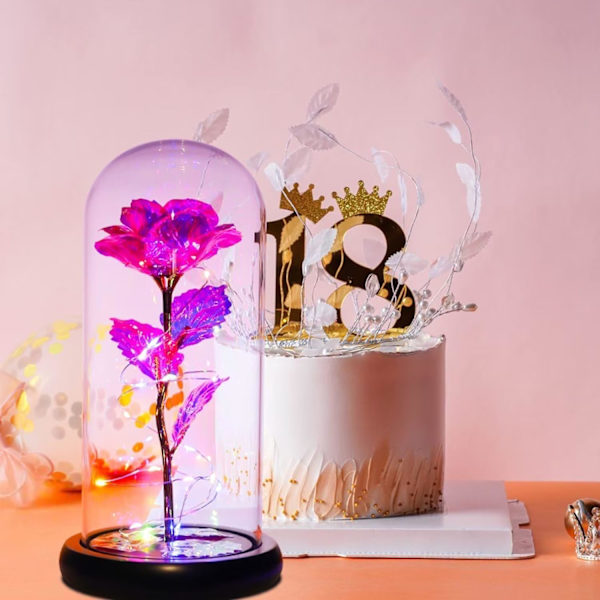 Äitienpäivä ForeverFlowers lyhty, kestävät kukat, hääpäivä, lahja, vaimo, tyttöystävä, ystävänpäivä, syntymäpäivä, kristalli revontulia lyhty color Glass cover and pink box