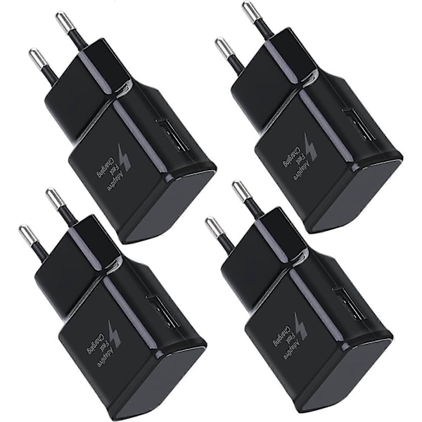 4-pakning 5V-2A USB Strømadapter Uttak Universell Hurtiglader for iPhone 12/11/X 8/7/6, Samsung Galaxy S22 S21 S20 black