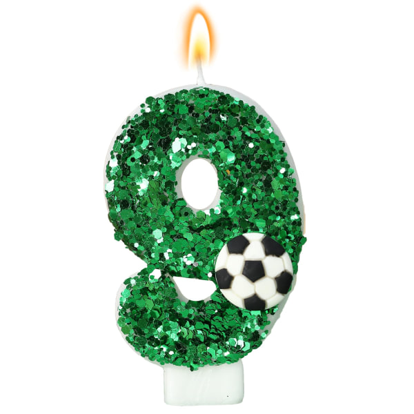 Fødselsdag nummer stearinlys, grøn fodbold fødselsdag stearinlys kage, glimmer stearinlys kage dekoration med pailletter jubilæumsfest forsyninger 9