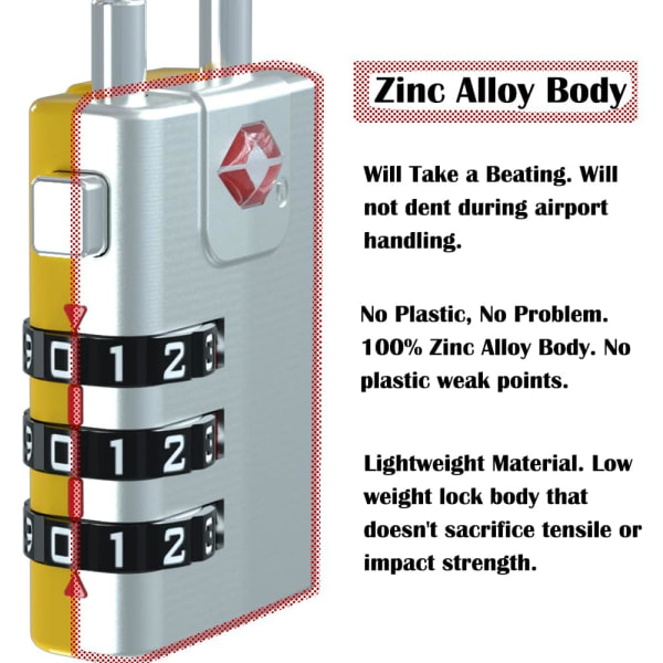 TSA-godkända kabelbagagelås - 3-siffrigt kombinationshänglås med zinklegeringsstålkabel - perfekt för resor orange red
