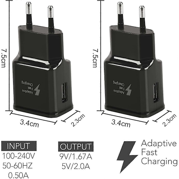 4-pakning 5V-2A USB Strømadapter Uttak Universell Hurtiglader for iPhone 12/11/X 8/7/6, Samsung Galaxy S22 S21 S20 black