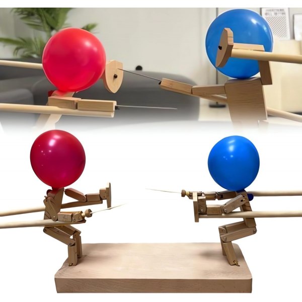 Balloon Bamboo Man Battle ,2024 Nya handgjorda fäktdockor i trä, slagspel  med trärobotar för 2 spelare, fartfylld ballongkamp med 20 ballonger 3mm  34a3, 3mm