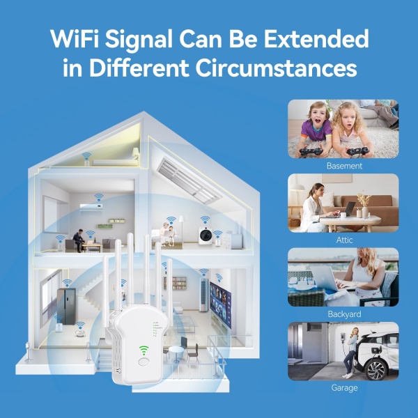 2024 WiFi Extender Signal Booster för hemmet, 6X snabbare längsta räckvidd upp till 12000sq.ft, Internet Repeater med Ethernet-port, WiFi-förstärkare Black US plug