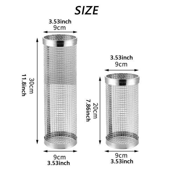 Ny 2024 rullande grillkorg i rostfritt stål - Bärbart 12 tums grillverktyg för matlagning utomhus. Non-Stick grönsaksgrillkorg. 20x9cm 2pcs
