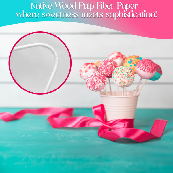 100-paknings hvite 6-tommers papirkake-popp-pinner - Perfekt for Cake Pops, Lollipops, Cookies, Chocolate, Rainbow Candy