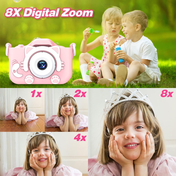 Digital videokamera för barn med tecknat cover | Perfekt jul-/födelsedagspresent för 3-8-åriga pojkar Unicorn Pink 64G