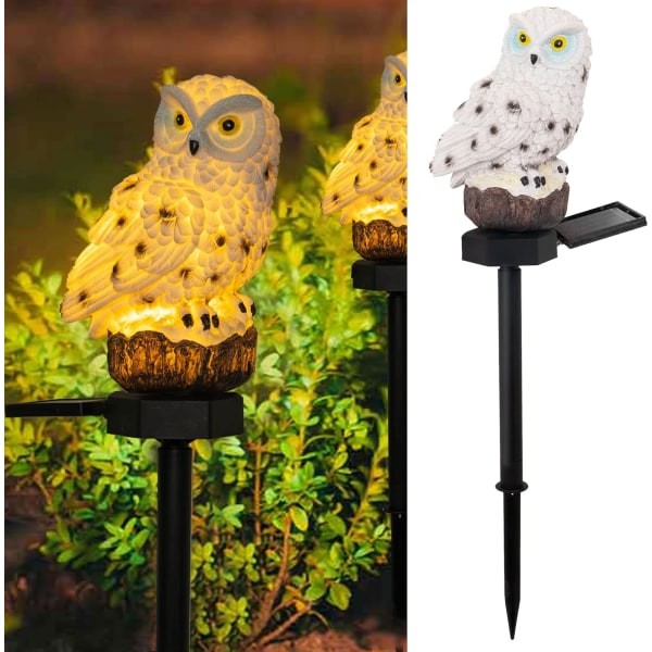 Häikäisevät Owl-aurinko-LED-valot pylväällä - Vedenpitävä hartsipuutarhasisustus ulkopihapolulle, patiolle, nurmikolle - Lintuja hylkivä brown