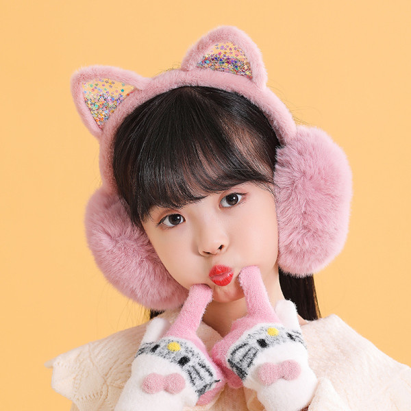 Varma vinterhörselkåpor: Söta kattöron i koreansk stil för flickor, barn och barn - mysiga öronvärmare för kyliga dagar light pink