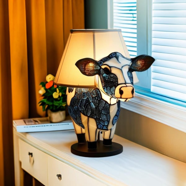 Söpö Cow Night Light -pöytälamppu USB liitännöillä - Hauska lasimaalattu pöytälamppu makuuhuoneisiin ja kodin sisustukseen C