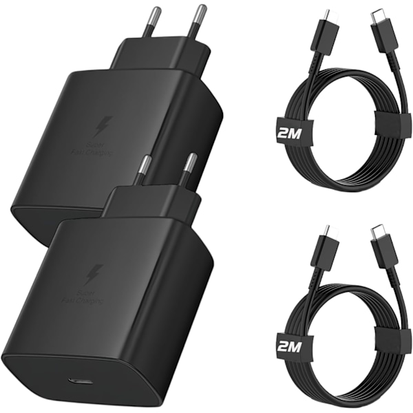 45W USBC Hurtiglader Android Telefonlader med Type-C Kabel for Samsung Galaxy S24 S23 S22 S21 Ultra/ A53 A54/A73/note/iphone15/ipad 2PK, svart 2PC,black 1.5m data cable