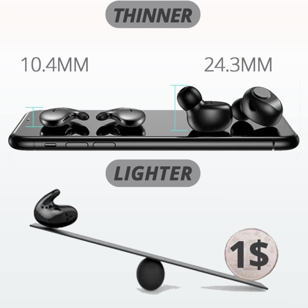 Invisible Sleep Headphones - Bluetooth Sleep Earbuds til Side Sleepers, Wireless Headphone Bluetooth 5.3 White