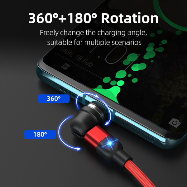 360 magnetisk laddningskabel 360° roterande FÖR Telefonladdare Snabb 1M Red