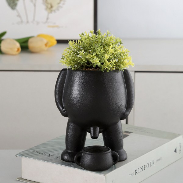 Rolig keramisk blomkruka, kisskruka, kisskruka, kruka för suckulenter, kruka för suckulenter Svart Vit Keramisk inredning för inomhusväxter Present black and white