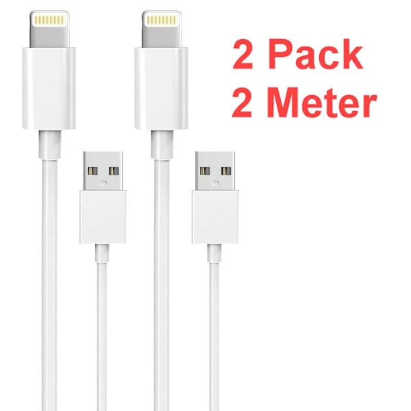 2-Pack 2M Lightning-laddare iPhone 13/12/11/Xs/Max/X/8/7/6/5/SE Vit White