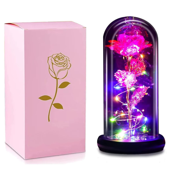 Äitienpäivä ForeverFlowers lyhty, kestävät kukat, hääpäivä, lahja, vaimo, tyttöystävä, ystävänpäivä, syntymäpäivä, kristalli revontulia lyhty Big red Glass cover and pink box