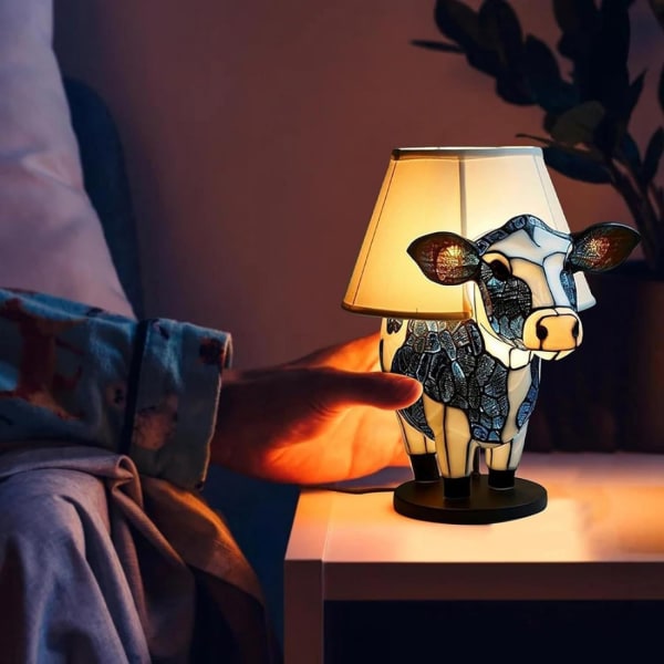Cute Cow Night Light skrivebordslampe med USB-porte - Sjov farvet glas bordlampe til soveværelser og boligindretning B