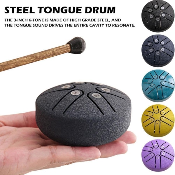 Regntromme til udendørs, Ståltungetromle Regnklokke, Regntrommeinstrument, Vandtæt, 3 tommer 6 noder, Mini Handpan-tromme Purple