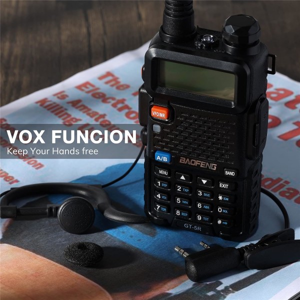 GT-5R uppgraderad walkie talkie LEGAL Dual Band Tvåvägsradio, långdistans handhållen amatörradio med 144-146/430-440MHz, 128 kanaler, 1800mAh batteri US regulations With headphones